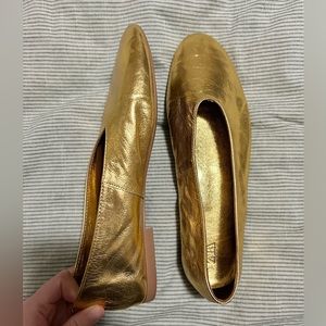 Gold leather glove shoe ballet flat real leather